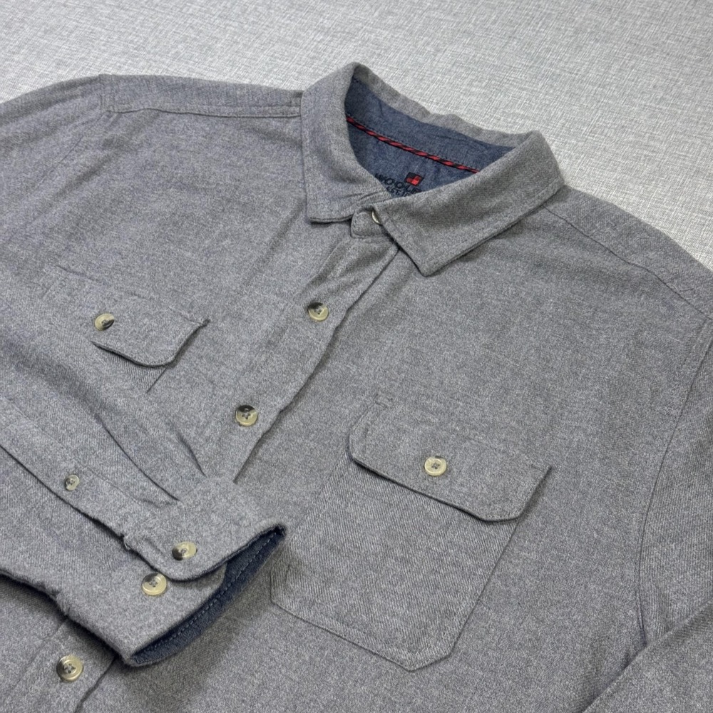 Woolrich Flannel Button-Up Shirt Mens 2XL Gray Long Sleeve 100% Cotton Pockets